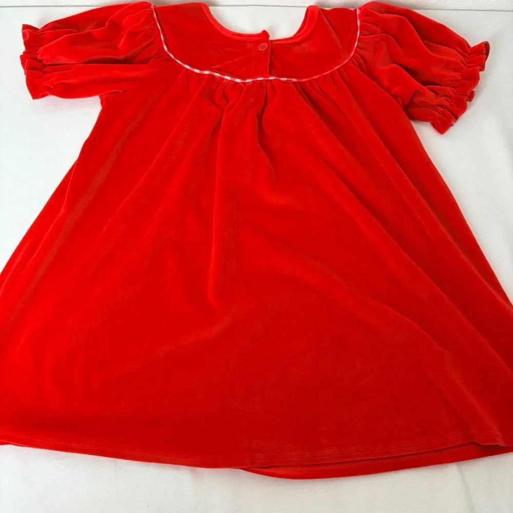 Abby & Evie Girls Red Velvet Bow Embroidered Babydoll Holiday Dress‎ Size 8